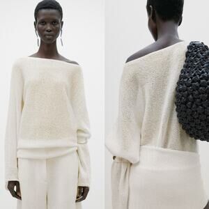 Massimo Dutti Cream Knit Open Neck Sweater